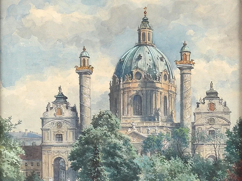 1860-August Mandlick - Chiesa di San Carlo a Vienna